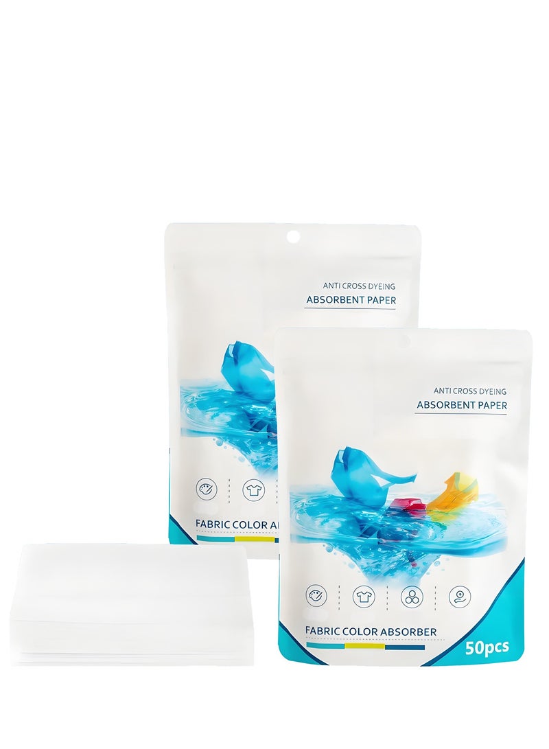 100 ورقة مانعة لاختلاط الألوان في الغسيل، أوراق حافظة للألوان، ممتص صبغات للمحافظة على الألوان الأصلية للملابس - Image 1
