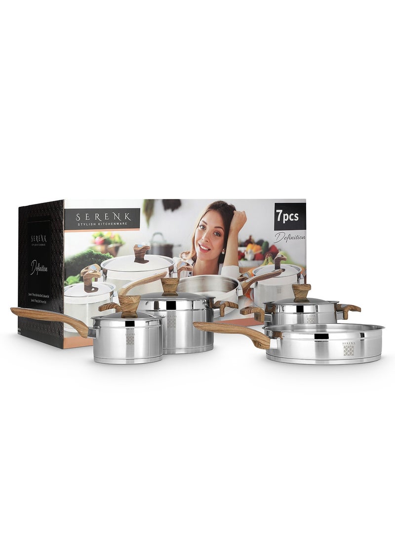 Serenk - Serenk Definition Stainless Steel 7 Pieces Cookware Set, Super Capsule Bottom Pots and Pans, Stay Cool Handles, Mirror Polished Design, Dishwasher Safe, Professional Grade, Induction Coookware - Image 1