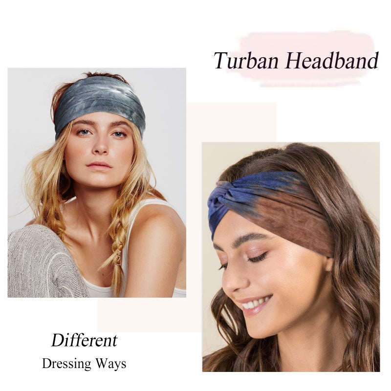 Tobeffect Wide Headbands for Women, Tie Dye Extra Large Turban Headband Boho Hairband Hair Twisted Knot Accessories, 6 Pack - Image 4