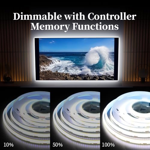iNextStation 6.6ft 2M 5V USB COB LED Strip Light, 640LEDs 6000K Cold White USB LED Strips Dimmable CRI 93+ Flexible LED Tape Lights for TV Backlight, Under Cabinet, Mirror, Wardrobe, Home Decor - Image 2