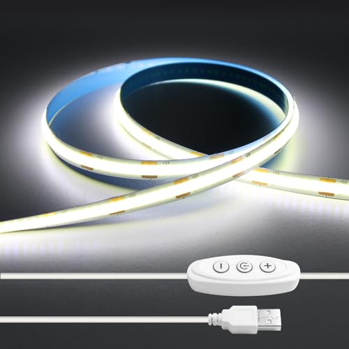 iNextStation 6.6ft 2M 5V USB COB LED Strip Light, 640LEDs 6000K Cold White USB LED Strips Dimmable CRI 93+ Flexible LED Tape Lights for TV Backlight, Under Cabinet, Mirror, Wardrobe, Home Decor - Image 1