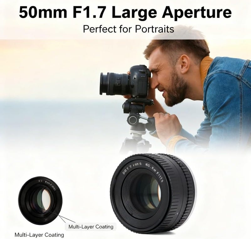 50mm F1.7 Large Aperture Manual Focus Lens, Full Frame Portrait Lens for DSLR Mirrorless - Excellent Bokeh, Compact and Portable, Ideal for Portrait Photography - Image 2