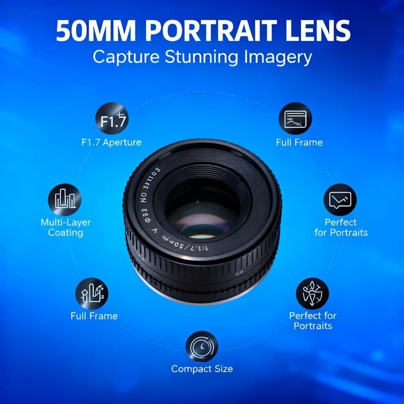 50mm F1.7 Large Aperture Manual Focus Lens, Full Frame Portrait Lens for DSLR Mirrorless - Excellent Bokeh, Compact and Portable, Ideal for Portrait Photography - Image 5