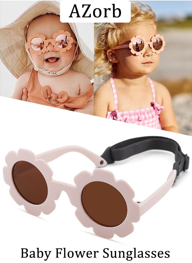 AZorb Polarized Baby Sunglasses with Adjustable Strap Fashion Cute Flower Soft Silicone Frame UV400 Protection for Newborn Infant Kids Girls Boys 0-48 Months White  - Image 1