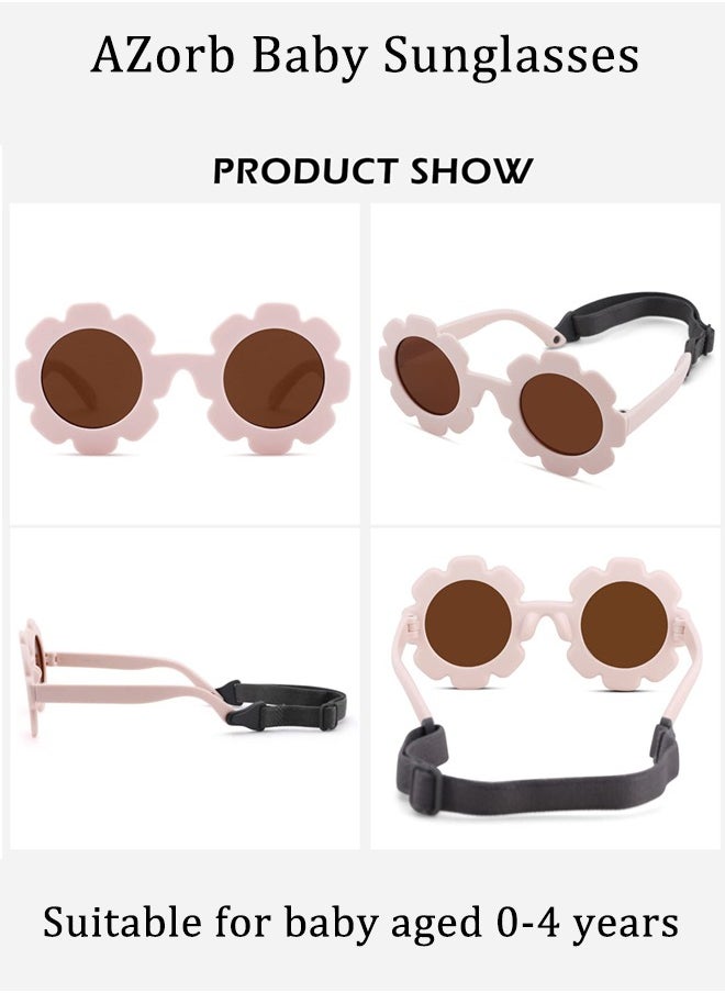AZorb Polarized Baby Sunglasses with Adjustable Strap Fashion Cute Flower Soft Silicone Frame UV400 Protection for Newborn Infant Kids Girls Boys 0-48 Months White  - Image 3