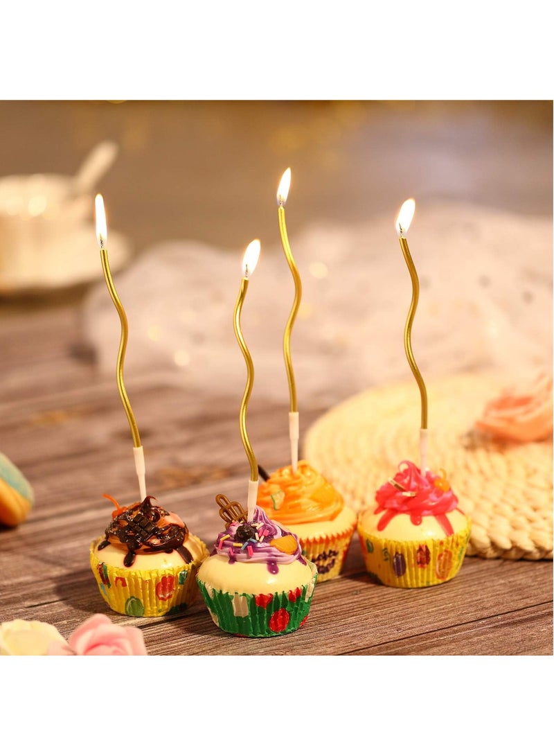 HOME ZONE 12 Twisted Birthday Candles Spiral Cake Candles Metallic Cupcake Cake Candles Thin Long Cake Candles with Holders (Gold) - Image 5