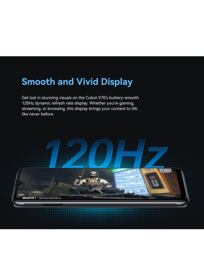 Cubot - X70 Smart Mobile Phone 6.583" 120Hz HD+ Display 12GB + 256GB/1TB Expandable 100MP Camera Octa Core MediaTek Helio G99 Dual SIM 4G Network 5200 mAh Battery Android 13 Finger-scanner Global Connectivity - Image 1