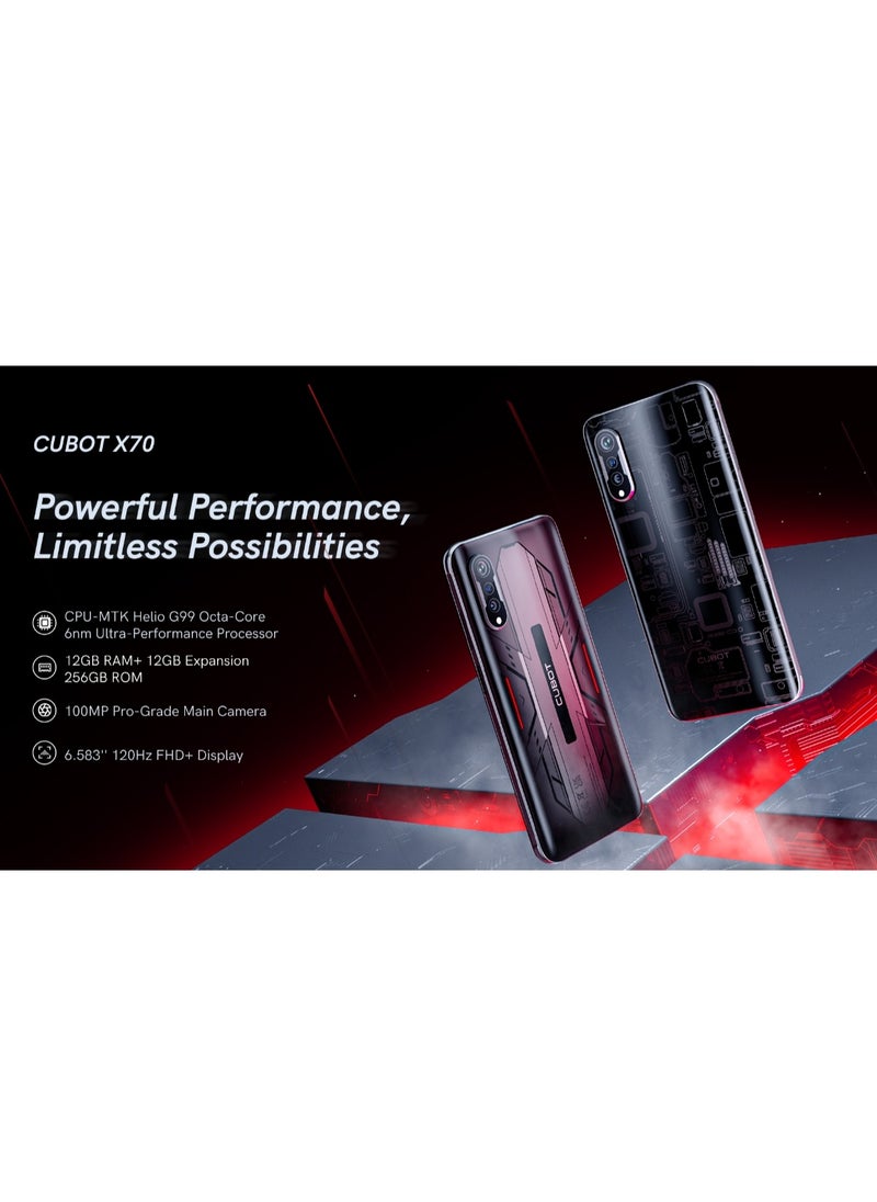 Cubot - X70 Smart Mobile Phone 6.583" 120Hz HD+ Display 12GB + 256GB/1TB Expandable 100MP Camera Octa Core MediaTek Helio G99 Dual SIM 4G Network 5200 mAh Battery Android 13 Finger-scanner Global Connectivity - Image 1