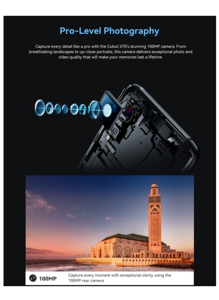 Cubot - X70 Smart Mobile Phone 6.583" 120Hz HD+ Display 12GB + 256GB/1TB Expandable 100MP Camera Octa Core MediaTek Helio G99 Dual SIM 4G Network 5200 mAh Battery Android 13 Finger-scanner Global Connectivity - Image 1