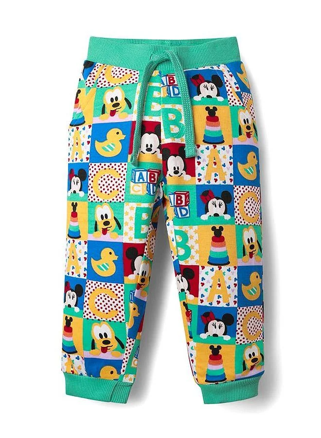 Babyhug Disney Babyhug Disney Cotton Full Length Lounge Pants with Minnie & Mickey Mouse Graphics - Mint