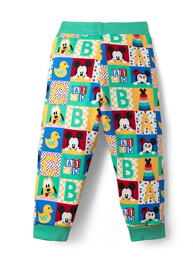 Babyhug Disney Babyhug Disney Cotton Full Length Lounge Pants with Minnie & Mickey Mouse Graphics - Mint