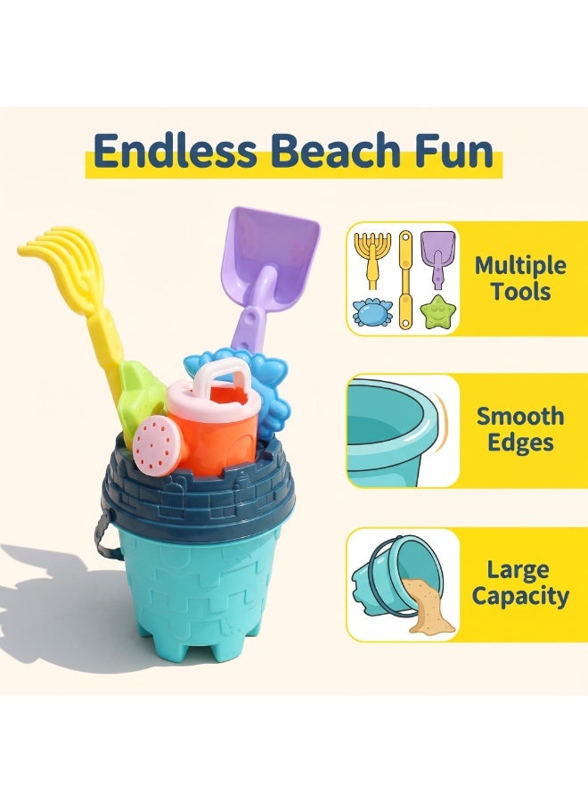 EASY FUTURE Beach Sand Toys Set Castle Bucket Sand Toys Complete Digging Shovel Rake Animal Molds Watering Can Smooth Edge Outdoor Backyard Sandbox Pretend Castle Building Play Kit NO.1902 - Image 3