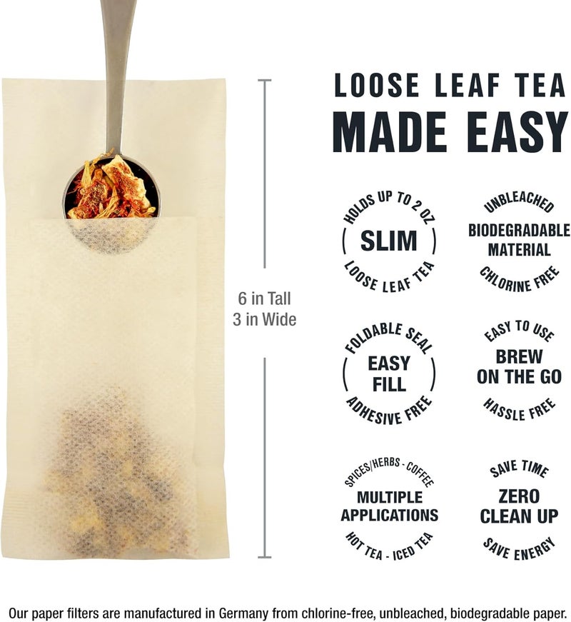 Tiesta Tea مرشحات أوراق الشاي السائبة للتخمير، مُنفذ قابل للتخلص منه للمشروبات الساخنة والباردة، مُغمر سهل التعبئة، ورق غير مبيض، مُنفذ لكوب واحد لأوراق الشاي السائبة، 100 كيس فارغ - Image 2