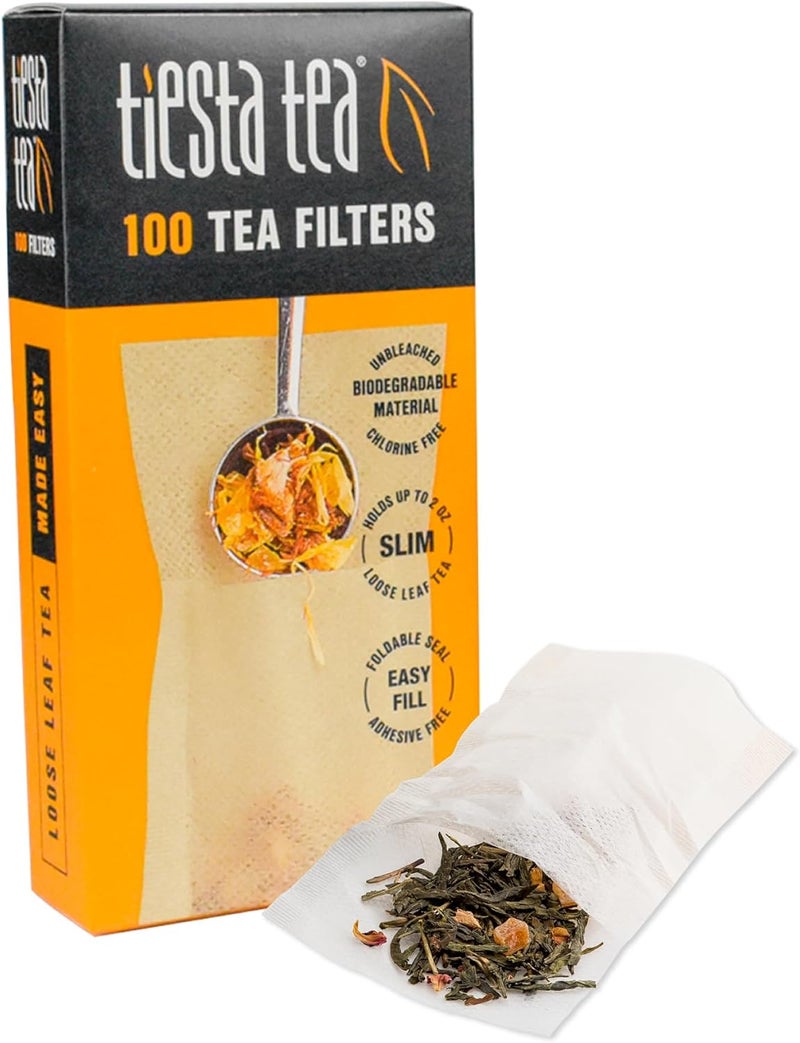 Tiesta Tea مرشحات أوراق الشاي السائبة للتخمير، مُنفذ قابل للتخلص منه للمشروبات الساخنة والباردة، مُغمر سهل التعبئة، ورق غير مبيض، مُنفذ لكوب واحد لأوراق الشاي السائبة، 100 كيس فارغ - Image 1