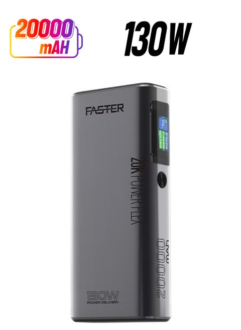 20000 mAh Portable Power Bank with 130W PD PPS Fast Charging Smart Display,USB-A QC 3.0,Dual USB-C Input/Output Ports and Over-Heating Protection for Laptops Dell XPS,IPhone,Samsung,Huawei