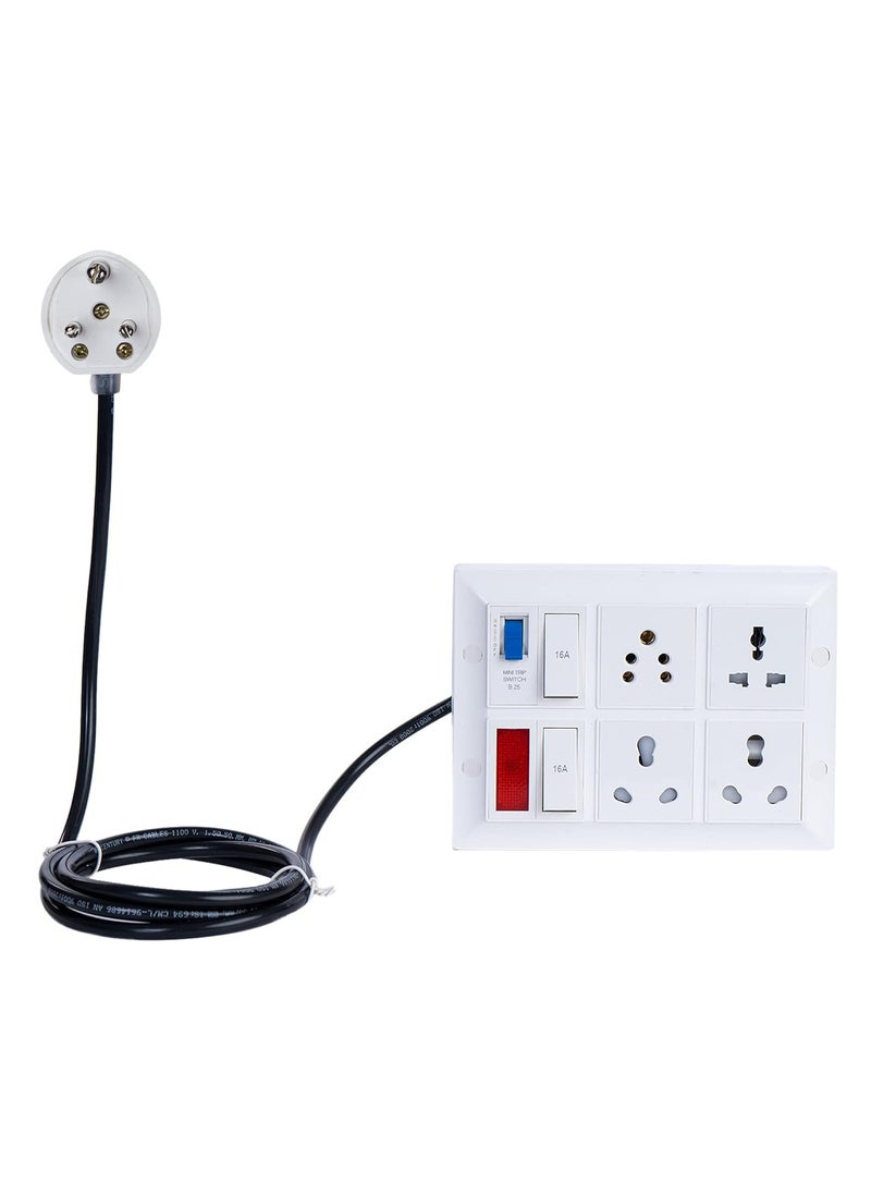 HACKENSACK Hackensack Extension Board Two 16A 113A Universal 16A Socket Switch 16A 25A MCB with Power Indicator ABS 5M Long 15 SQMM x 3 Core Heavy Duty Wire Cable with 15 Amp 3 Pin Plug White  - Image 1