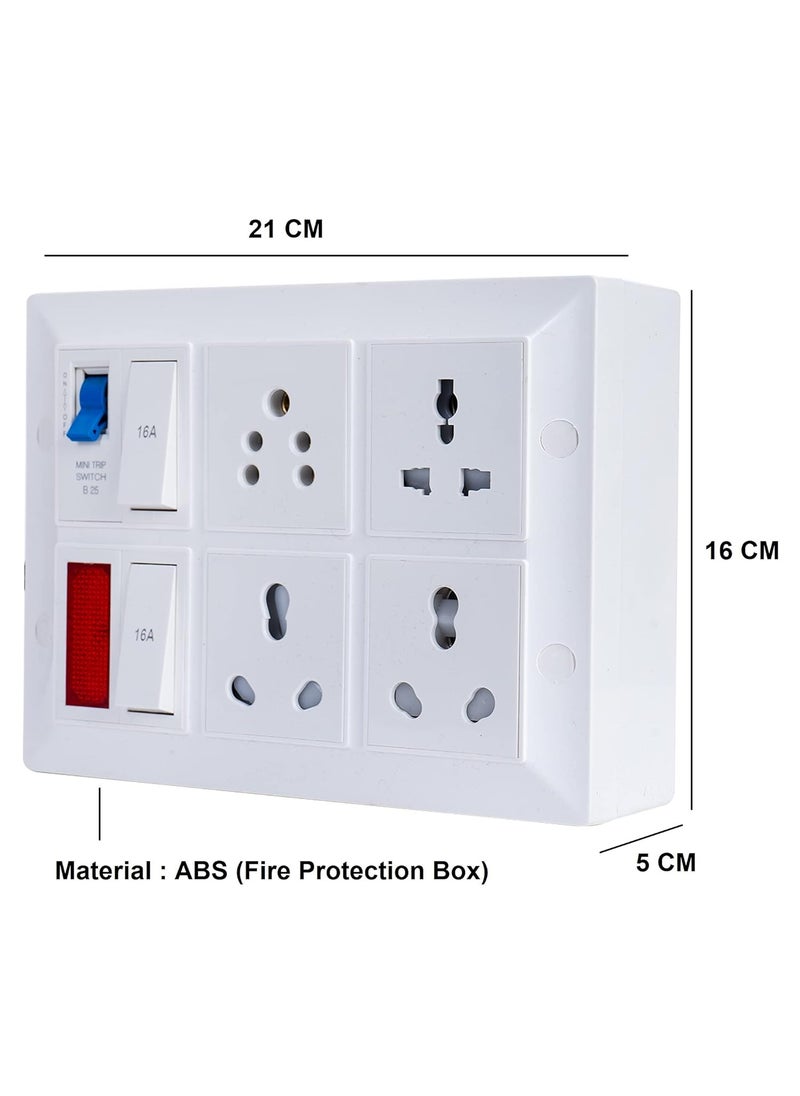 HACKENSACK Hackensack Extension Board Two 16A 113A Universal 16A Socket Switch 16A 25A MCB with Power Indicator ABS 5M Long 15 SQMM x 3 Core Heavy Duty Wire Cable with 15 Amp 3 Pin Plug White  - Image 2
