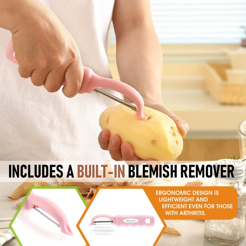Spring Chef Premium Swivel Vegetable Peeler, Soft Grip Handle and Ultra Sharp Stainless Steel Blades - Perfect Kitchen Peeler For Veggie, Fruit, Potato, Carrot, Apple - Pink Lemonade - Image 5