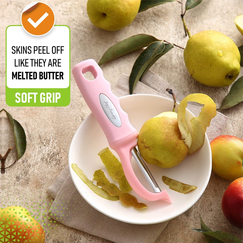 Spring Chef Premium Swivel Vegetable Peeler, Soft Grip Handle and Ultra Sharp Stainless Steel Blades - Perfect Kitchen Peeler For Veggie, Fruit, Potato, Carrot, Apple - Pink Lemonade - Image 4