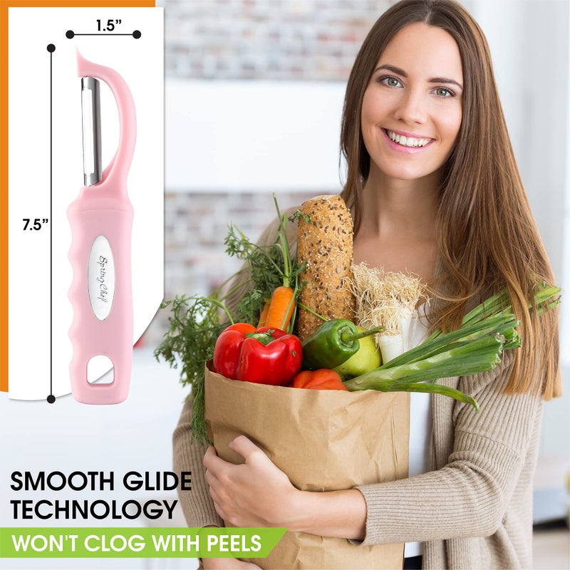 Spring Chef Premium Swivel Vegetable Peeler, Soft Grip Handle and Ultra Sharp Stainless Steel Blades - Perfect Kitchen Peeler For Veggie, Fruit, Potato, Carrot, Apple - Pink Lemonade - Image 3
