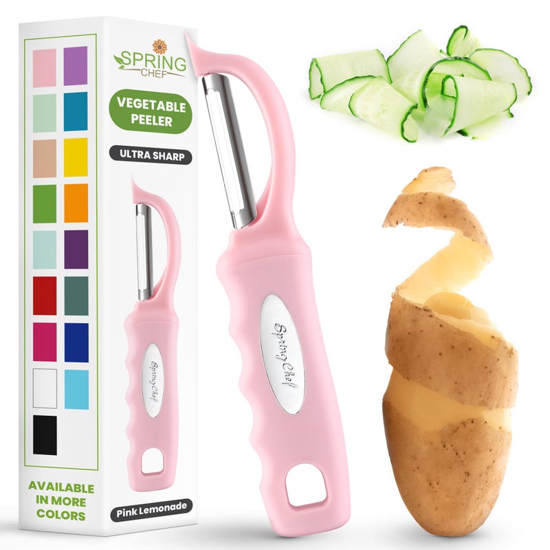 Spring Chef Premium Swivel Vegetable Peeler, Soft Grip Handle and Ultra Sharp Stainless Steel Blades - Perfect Kitchen Peeler For Veggie, Fruit, Potato, Carrot, Apple - Pink Lemonade - Image 1