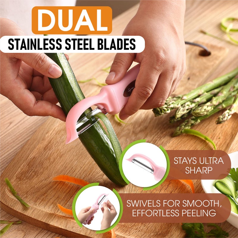 Spring Chef Premium Swivel Vegetable Peeler, Soft Grip Handle and Ultra Sharp Stainless Steel Blades - Perfect Kitchen Peeler For Veggie, Fruit, Potato, Carrot, Apple - Pink Lemonade - Image 2