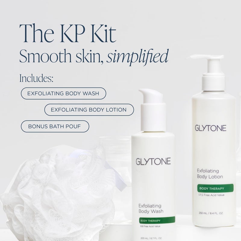 Glytone KP Kit for Keratosis Pilaris - Exfoliating Body Wash, Lotion, Shower Pouf - Smooth Rough & Bumpy Chicken Skin - Fragrance-Free, Routine Kit - Image 2