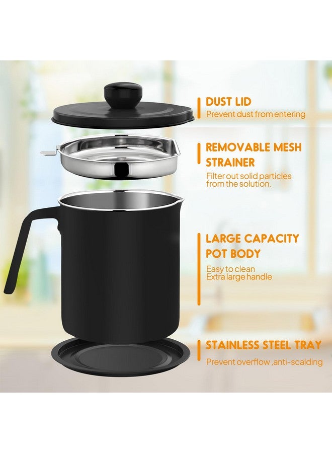 Chihee Chihee Oil Strainer Pot Grease Can 2 L Stainless Steel Oil Storage Can Container with Fine Mesh Strainer Dust-proof lid Non-slip Plate Suitable for Storing Frying Oil and Cooking Grease - Image 2