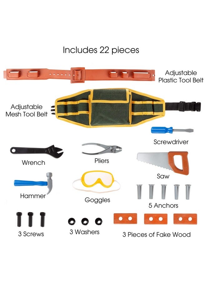 Hey! Play! Hey!Play! Kids Tool Belt Set - Children’S Handyman Kit With 2 Belts, Saw, Hammer, Screwdriver, Wrench, Pliers, Safety Goggles, 20 Pcs - Image 3