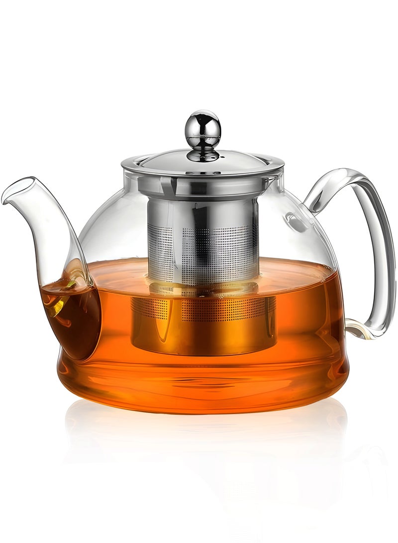 Urise Glass Teapot 1200ml with Removable Stainless Steel Infuser Durable Borosilicate Tea Kettle for Loose Leaf Herbal Blooming Tea Everyday Use Home and Outdoor - Image 1