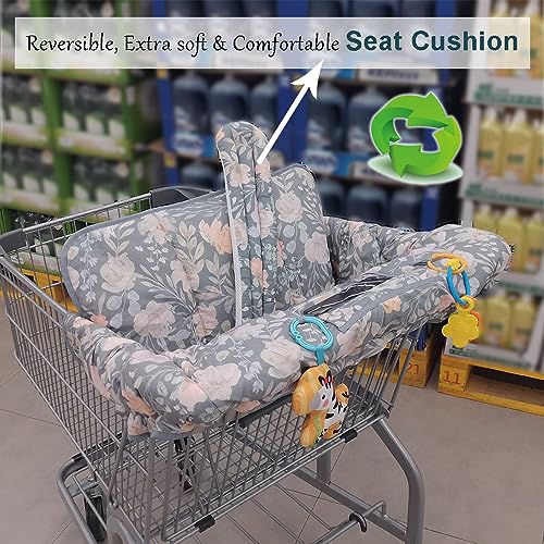 ICOPUCA Shopping Cart Cover for Baby, 2 in 1 cart Cover for Babies N high Chair Cover, Padded Grocery cart seat Cover for Baby Girl boy, with 1” Thick/Removable/Reversible Cushion, Flowers; - Image 4
