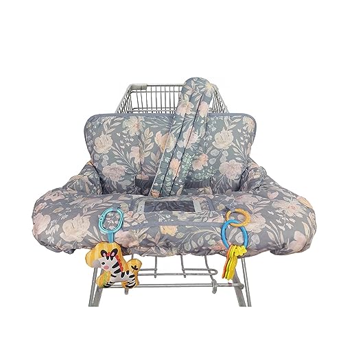 ICOPUCA Shopping Cart Cover for Baby, 2 in 1 cart Cover for Babies N high Chair Cover, Padded Grocery cart seat Cover for Baby Girl boy, with 1” Thick/Removable/Reversible Cushion, Flowers; - Image 1