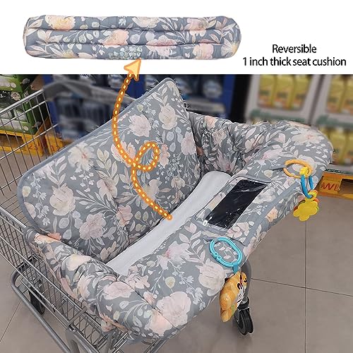 ICOPUCA Shopping Cart Cover for Baby, 2 in 1 cart Cover for Babies N high Chair Cover, Padded Grocery cart seat Cover for Baby Girl boy, with 1” Thick/Removable/Reversible Cushion, Flowers; - Image 5
