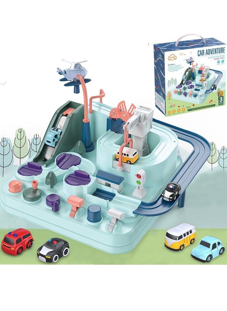 Car Adventure Toys, Kids Race Track Toys for 3 4 5 6 7 Years Old Boys Girls, Puzzle Rail Car, City Rescue Toy w/4 Mini Cars, Preschool Educational Toys for Toddlers  - Image 1