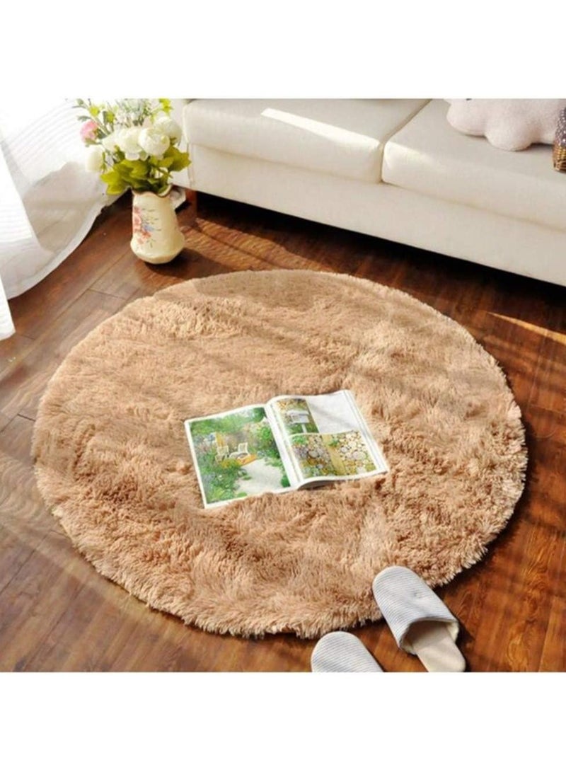LINGWEI Soft Faux Fur Wool Area Rug Round Area Rug Shaggy Throw Rug Fluffy Living Room Carpet, Fluffy Carpets Soft Brown Round Area Rug - Image 3