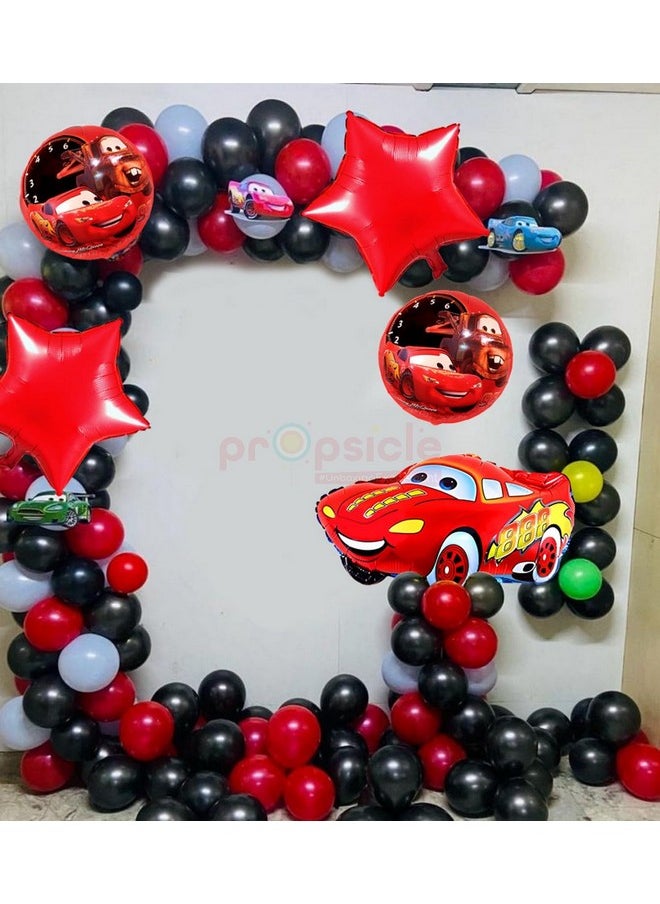 Propsicle - Propsicle Birthday Car Theme Foil Balloon Bouquet - Set Of 5 For Birthday Boy Decoration Item - Red - Image 1