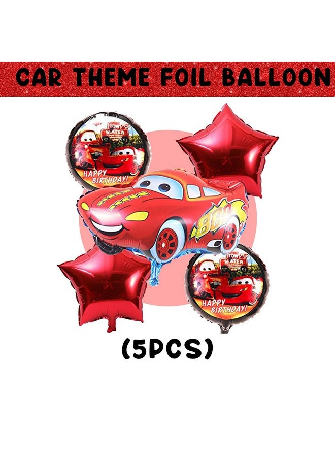 Propsicle - Propsicle Birthday Car Theme Foil Balloon Bouquet - Set Of 5 For Birthday Boy Decoration Item - Red - Image 1
