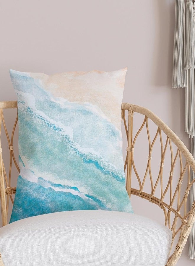 De-Mediocre Beach Watercolor Blue Pillow Covers Sea Ocean Nature Scenery Decorative Throw Pillows Pillowcase Square Cushion Case for Couch Sofa Bed Bedroom Car Living Room, 18x18 Inch, Blue - Image 4