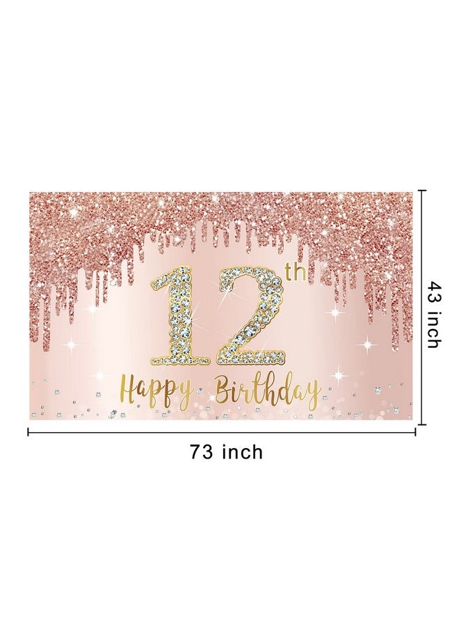 Bumqviy 12Th Birthday Banner Decorations For Girls Rose Gold Happy 12 Birthday Backdrop Party Supplies Pink 12 Year Old Birthday Sign Poster Background Photo Booth Props Decor  - Image 2