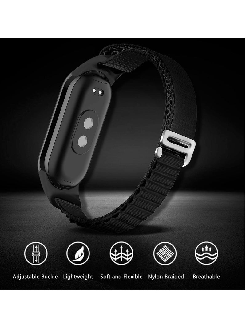 Band For Mi Band 9 Strap/Mi Band 8 Nylon Sport Replacement Strap Bands With Adjustable Closure - Black - Image 4