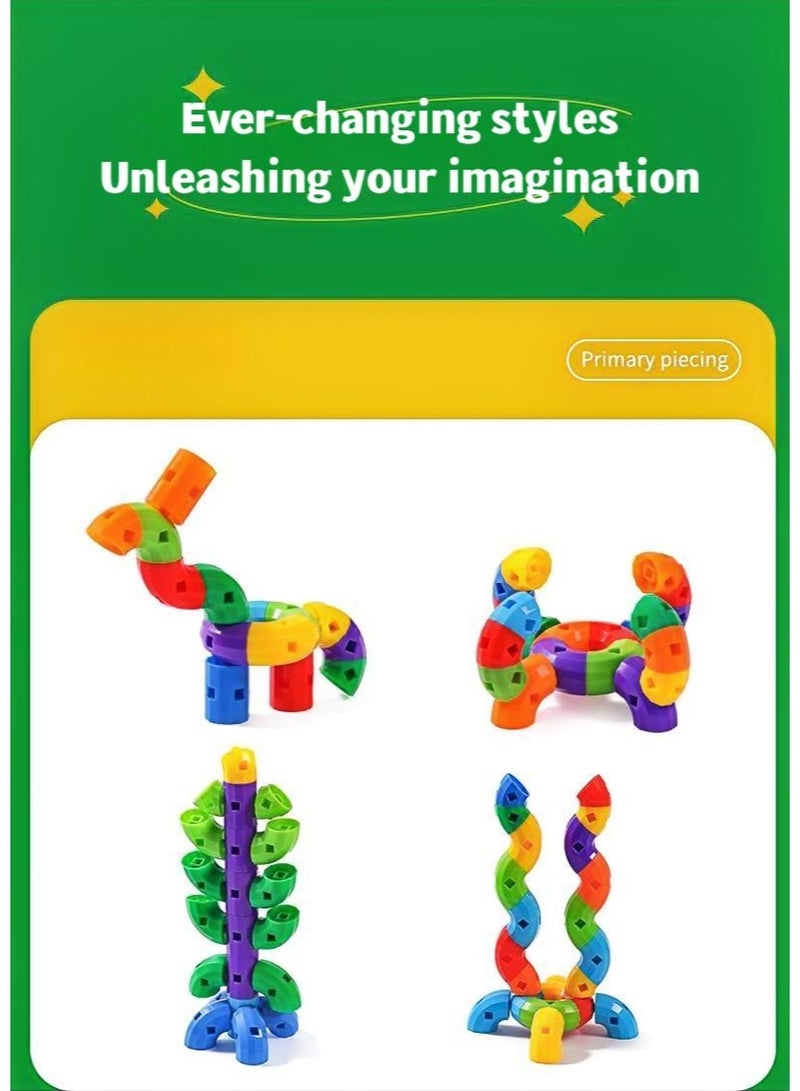 STEM Building Blocks Set with Storage Box (60Pcs),  Learning Toy Tubular Pipes Shape, Build Bicycle, Tank, Scootie, Moter Skills Endless Designs Educational Building Blocks Set for Kid Ages 3+ Multicolor - Image 4