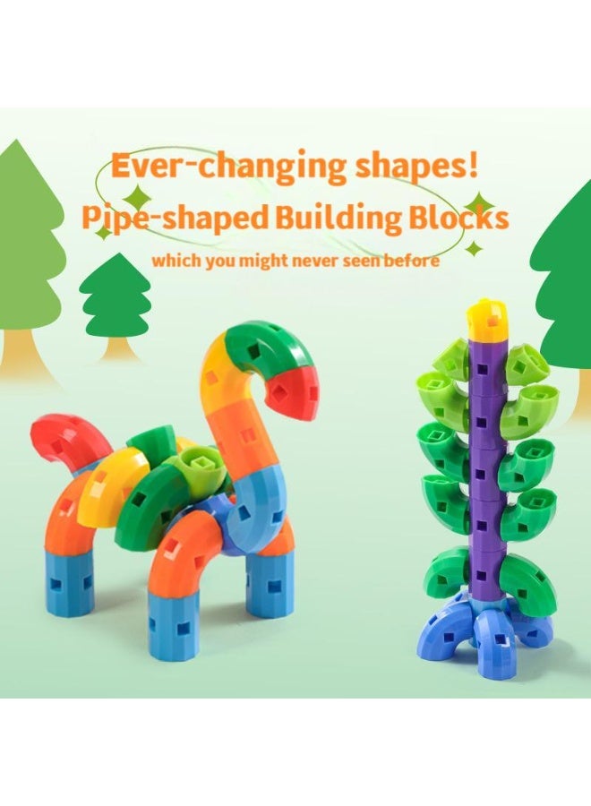 STEM Building Blocks Set with Storage Box (60Pcs),  Learning Toy Tubular Pipes Shape, Build Bicycle, Tank, Scootie, Moter Skills Endless Designs Educational Building Blocks Set for Kid Ages 3+ Multicolor - Image 2