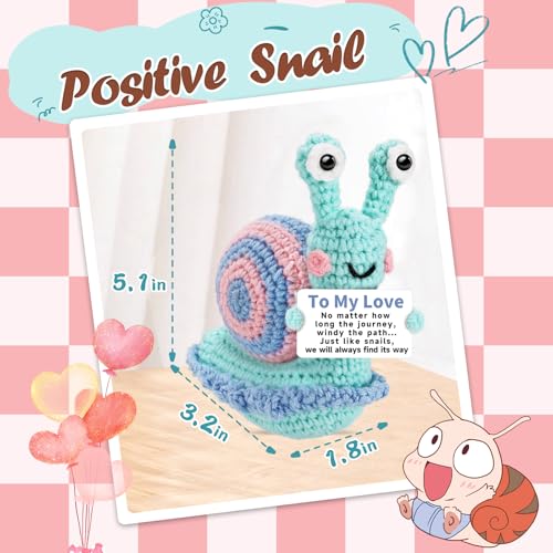 Hoedia Positive Crochet Animal Gifts for Her Him Boy Girl Friend Christmas Home Decorations Emotional Inspirational Support Snail Womens and Mens Present for Valentine Birthday Anniversary - Image 5