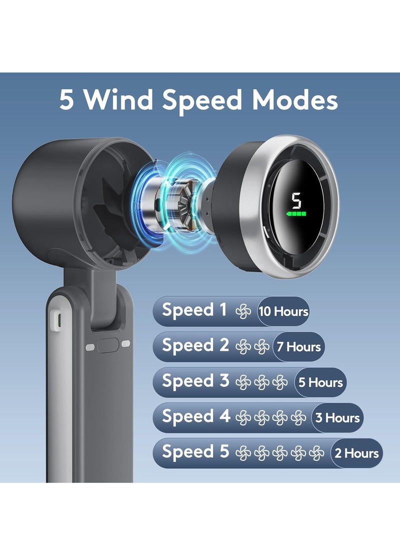 Mejora Foldable Handheld Mini Fan-Portable High Speed Rechargeable,5 Gear Wind, Battery Operated, Up to 12 Working Hours for Outdoor Activities, Travel, Working, Women Men Travel Camping,Black - Image 3