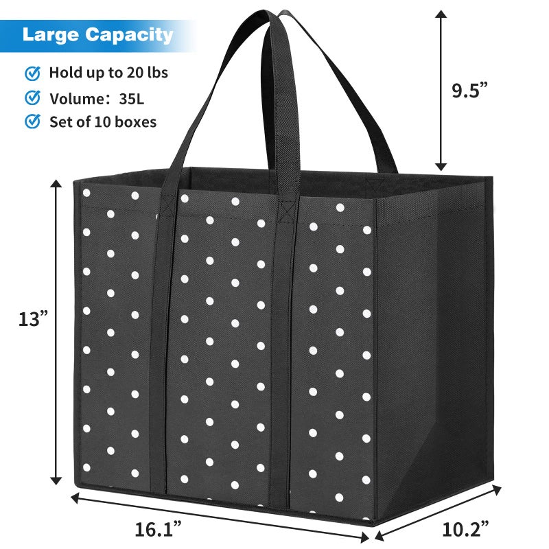 Fab totes 10 Pack Reusable Grocery Bags 35L Large Capacity Reusable Shopping Bags for Groceries Heavy Duty Waterproof Tote Bags for Shopping and Picnic - Image 4