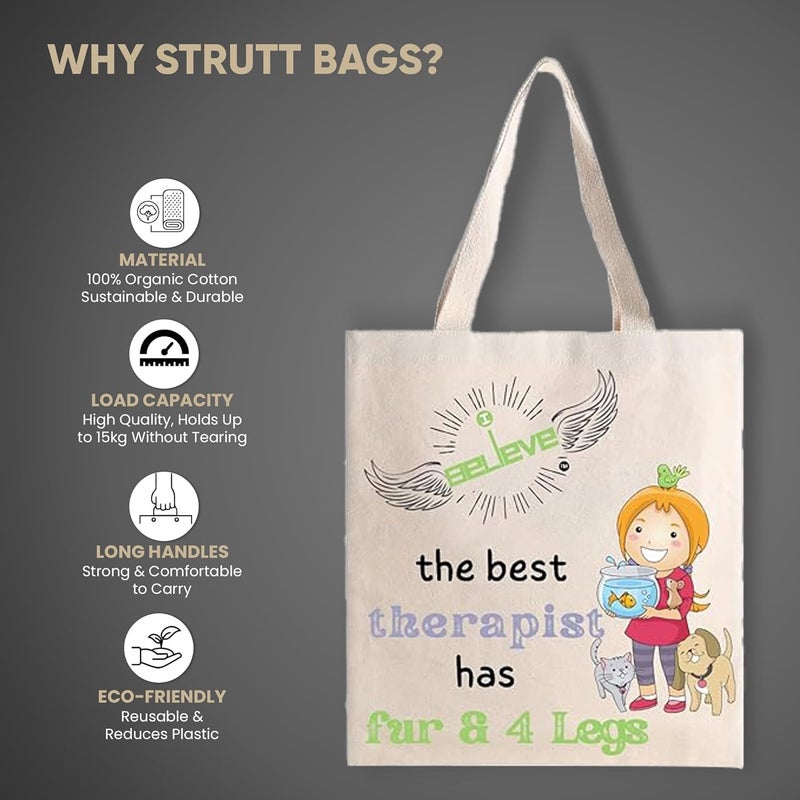 STRUTT Foldable Canvas Tote Bag for Women, Tote Bag for College Girls,100% Organic Cotton Reusable Shopping Bag for Grocery, Eco-Friendly Multi-Purpose Bag for Travel & Daily Use- in Furry Therapists - Image 2