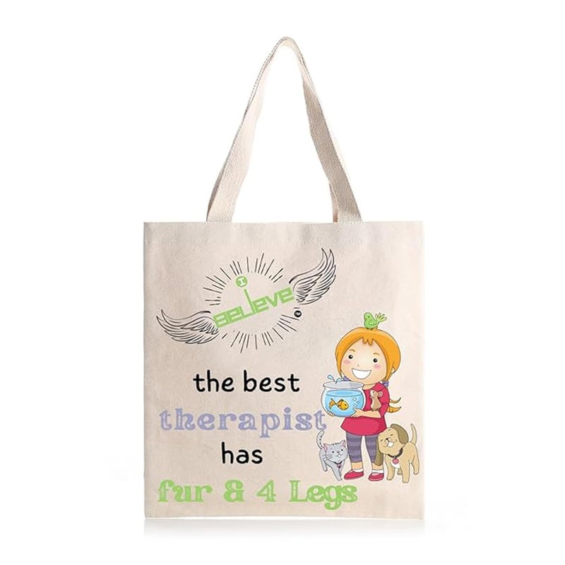 STRUTT Foldable Canvas Tote Bag for Women, Tote Bag for College Girls,100% Organic Cotton Reusable Shopping Bag for Grocery, Eco-Friendly Multi-Purpose Bag for Travel & Daily Use- in Furry Therapists - Image 1