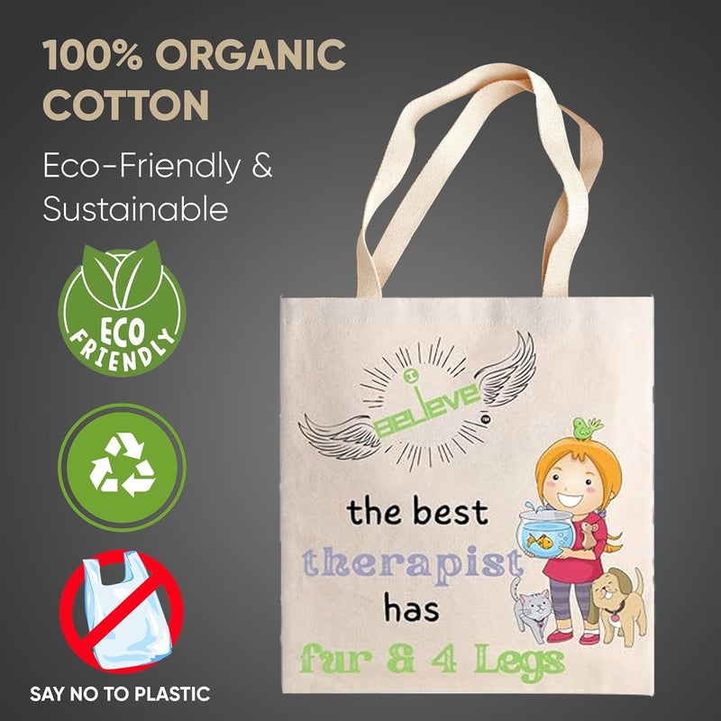 STRUTT Foldable Canvas Tote Bag for Women, Tote Bag for College Girls,100% Organic Cotton Reusable Shopping Bag for Grocery, Eco-Friendly Multi-Purpose Bag for Travel & Daily Use- in Furry Therapists - Image 5