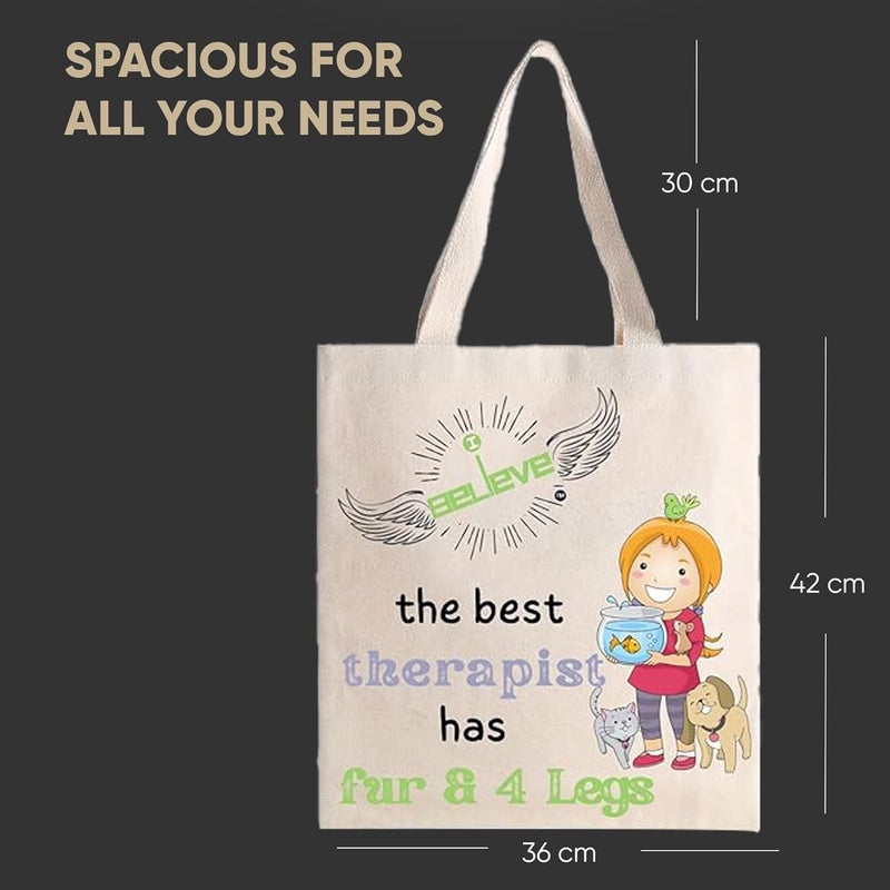 STRUTT Foldable Canvas Tote Bag for Women, Tote Bag for College Girls,100% Organic Cotton Reusable Shopping Bag for Grocery, Eco-Friendly Multi-Purpose Bag for Travel & Daily Use- in Furry Therapists - Image 4