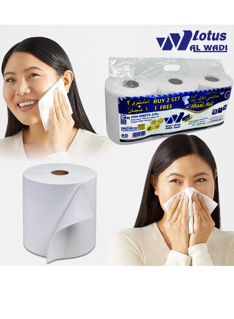 Lotus Alwadi 12 Rolls, 1000 Sheets each, 2 Ply, Multi-Purpose Embossed Maxi Roll, 190 meters, Pure white - lotus Alwadi - Image 2